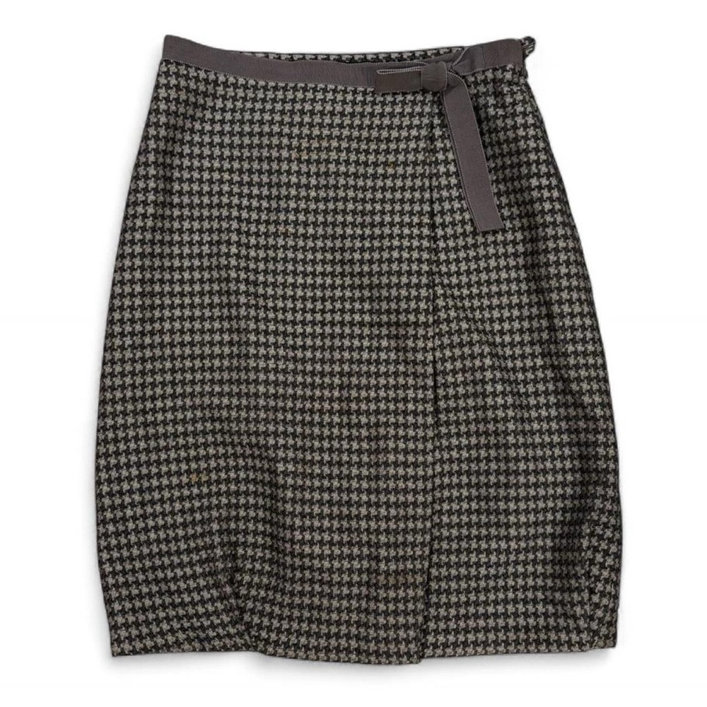 Vintage Giorgio Armani Wool Houndstooth Bow Belt Bubble Skirt